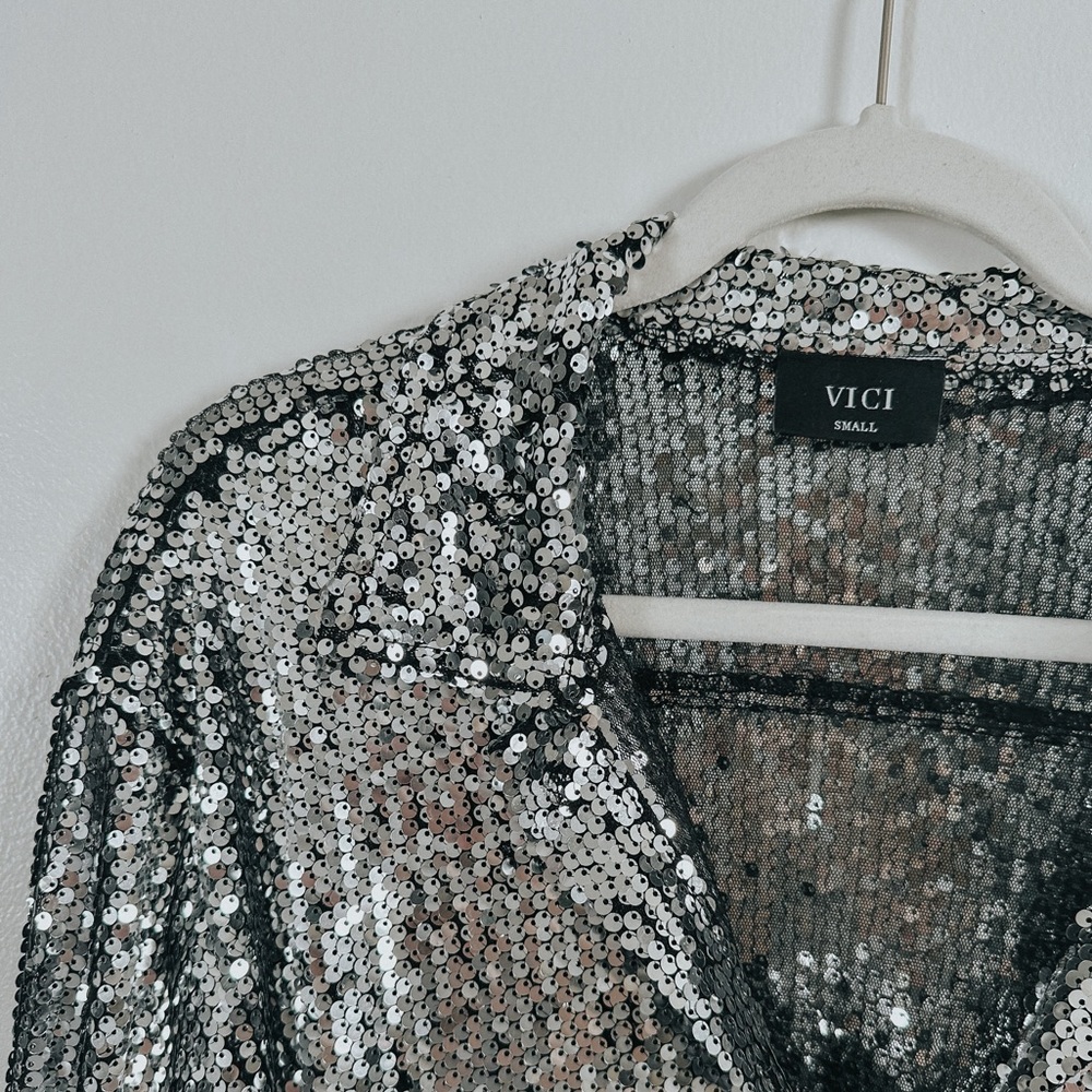 Vici Be A Star Sequins Button Down Top, Silver - image 1